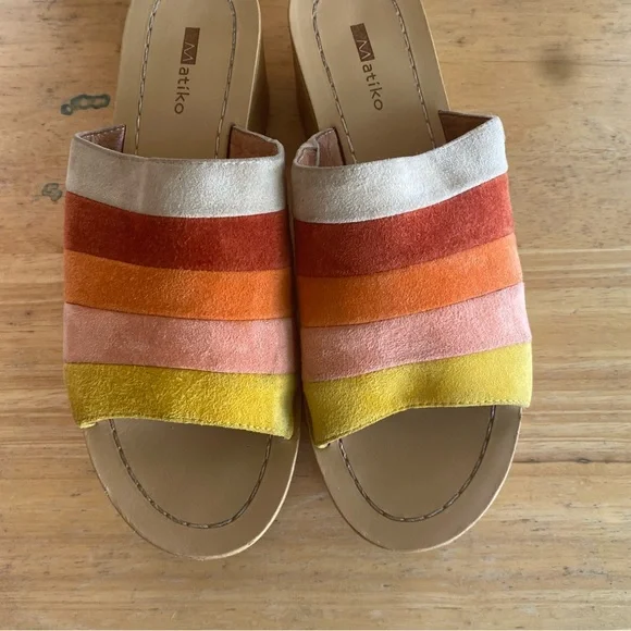 Anthropologie Matiko Womens Size 8 Wooden Mules Multicolor Slide Clog Sandals - Picture 6 of 13
